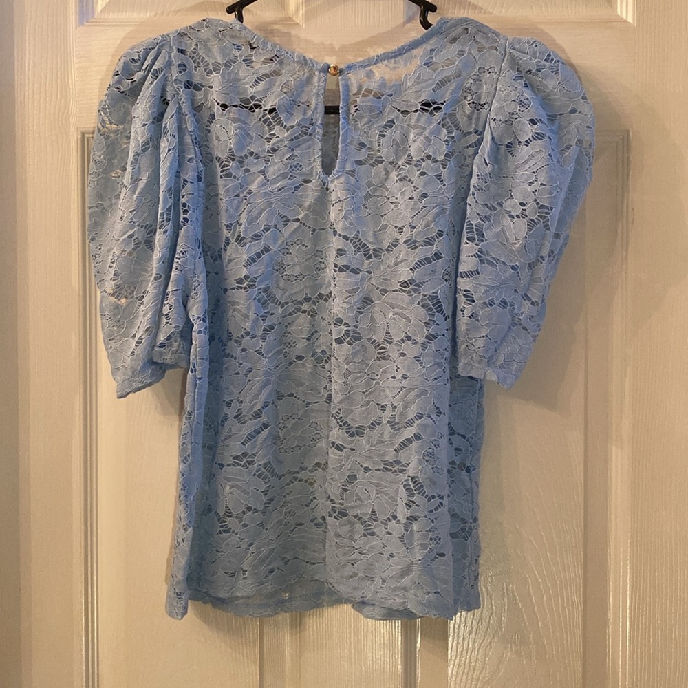 Haute Monde Light Blue Lace Blouse - Picture 8 of 11